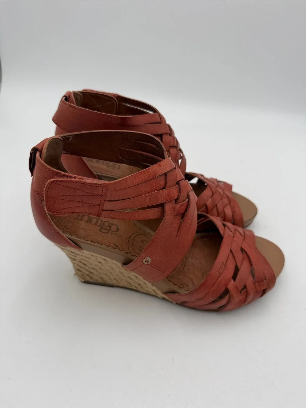 Indigo Clark’s Rust Leather Wedge Sandals - Women 6.5M casual vacation Y2K